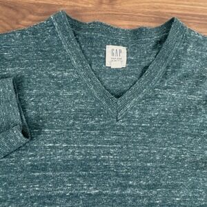 Gap For Good Mens V-Neck Sweater Medium Deep Hunter Green Marled Cotton Blend